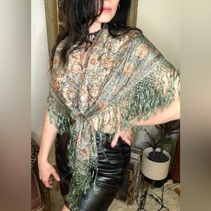 Pure Silk Vintage Fringe Shawl